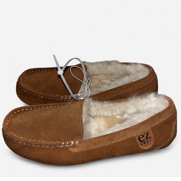 EZ Shoes - EZ Tan Suede Slippers with Cream Lining